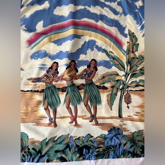 Vtg NWT Palm Bay Hawaiian Rainbow Hula Girls Aloha Rayon Shirt Size XXL Sky SS - Picture 12 of 12